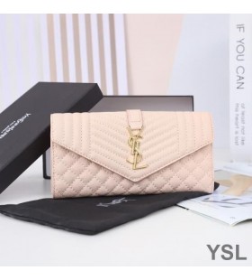 Yves Saint Laurent Gran Solapa Del Sobre Cartera En La Mezcla De Grano Matelasse De Cuero De Color Rosa/Oro