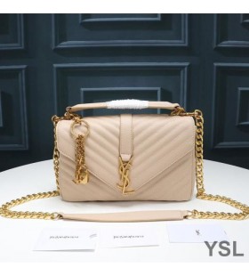 Yves Saint Laurent Medio Clásico De La Universidad Bolsa De La Cadena En Matelasse De Cuero Albaricoque/Oro