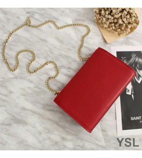 Yves Saint Laurent Medio Kate Bolsa De La Cadena En Cuero Rojo/Oro