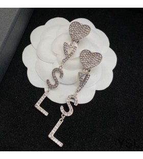 Yves Saint Laurent Opyum Corazón Pendientes En Metal Y Cristal De Plata