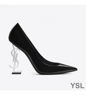 Yves Saint Laurent Opyum las Bombas En la Patente de Cuero con Plata de Tacón Negro