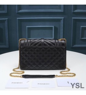Yves Saint Laurent Pequeño Cadena De Sobres Bolsa En La Mezcla De Grano Matelasse De Cuero Negro/Oro