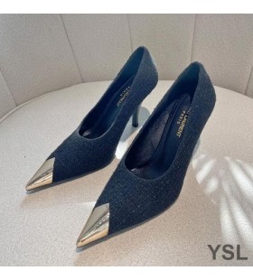 Yves Saint Laurent Vesper Bombas En Tweed y Cuero Negro