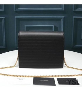 Yves Saint Laurent Victoire Bolsa De La Cadena En El Plegado De Cuero Negro/Oro
