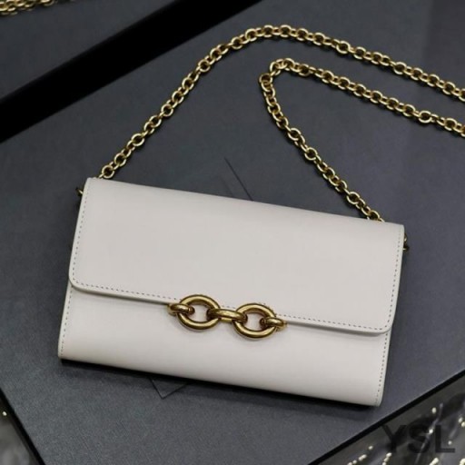 Yves Saint Laurent Le Maillon Chain Wallet In Shiny Leather White
