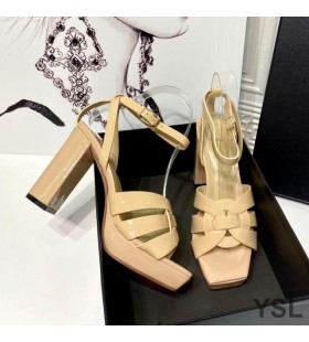 Yves Saint Laurent Tribute Platform Sandals In Patent Leather Beige