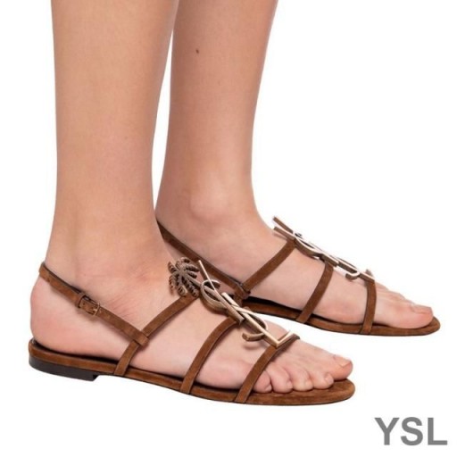 Yves Saint Laurent Cassandra Otevřené Sandály V Semišové s Palm Tree Logo Hnědé