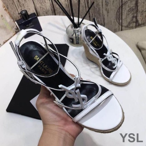 Yves Saint Laurent Cassandra Wedge Plátěné Boty V Kožené Bílé