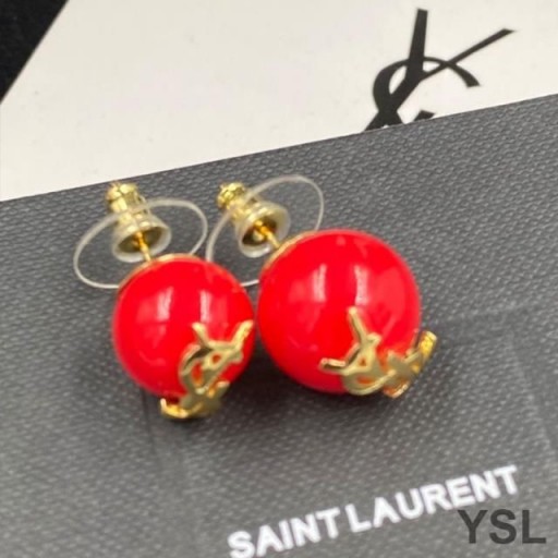 Yves Saint Laurent Cassandre Perlové Náušnice V Kovové Zlato/Červená