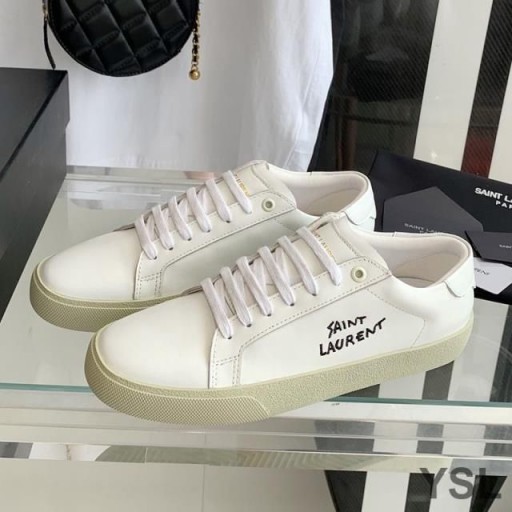 Yves Saint Laurent Soud Klasické Tenisky V Vyšívané Kůže s Černým Logem Bílá