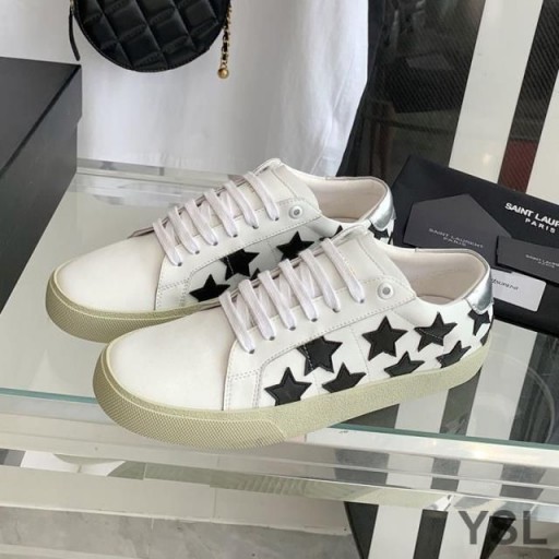 Yves Saint Laurent Soudu, Klasické Tenisky Ve Hvězdách Vyšívané Kůže Bílá/Černá