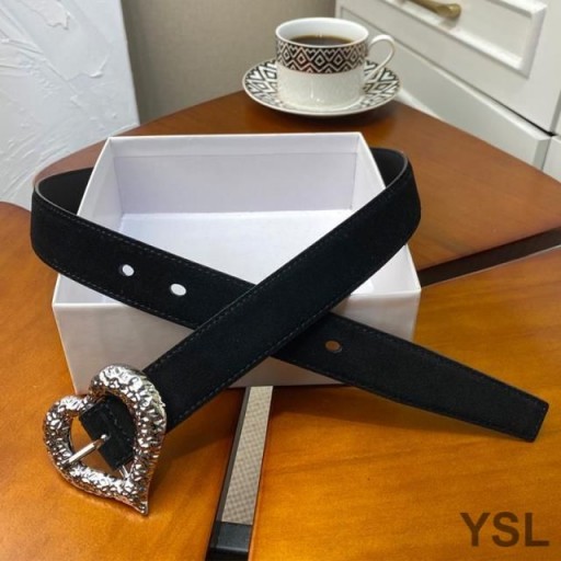 Yves Saint Laurent Srdce Pás V Suede Black/Silver