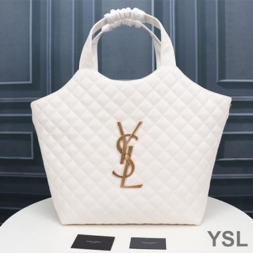 Yves Saint Laurent Icare Maxi Shopping Bag V Prošívané Jehněčí Kůže Bílá/Zlato