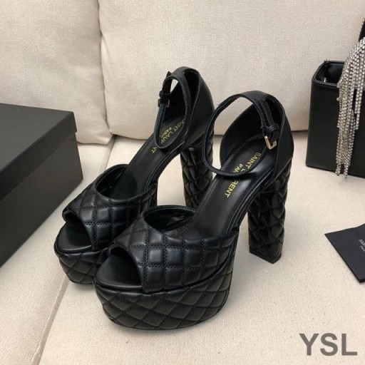 Yves Saint Laurent Jodie Sandály Na Platformě V Prošívané Kožené Černé