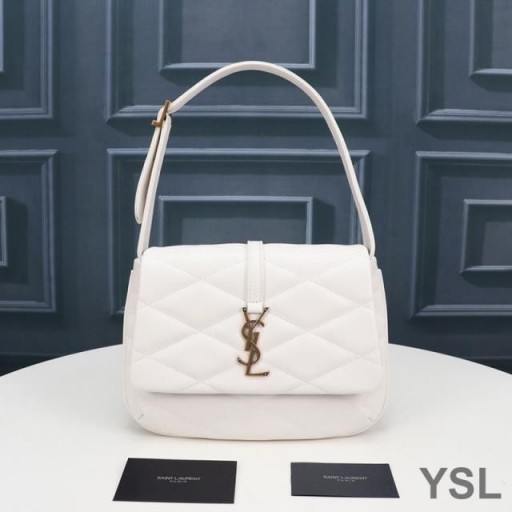 Yves Saint Laurent LE 57 Hobo Bag V Prošívané Jehněčí kůže Bílá/Zlato