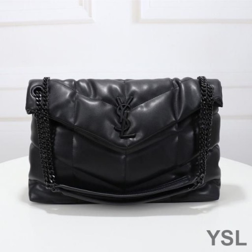 Yves Saint Laurent Střední Loulou Puffer Bag V Prošívané Jehněčí Kůže Černé