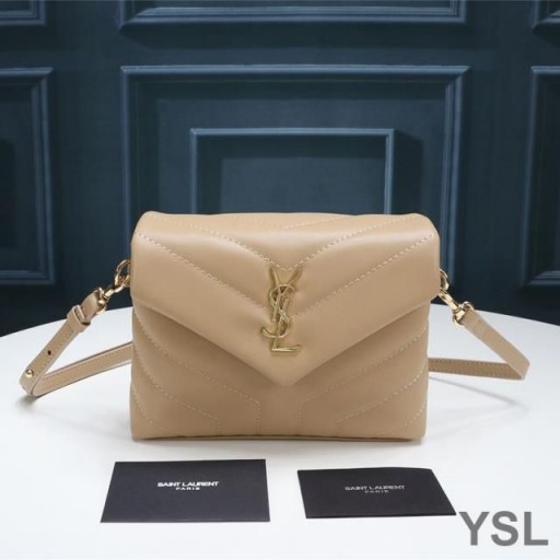 Yves Saint Laurent Mini Loulou Hračka Taška V Y Matelasse Kůže Meruňka/Zlatý