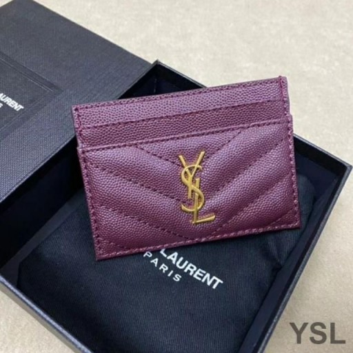 Yves Saint Laurent Monogram Pouzdro Na Vizitky V Zrnitá Matelasse Kůže Fialová/Zlatá
