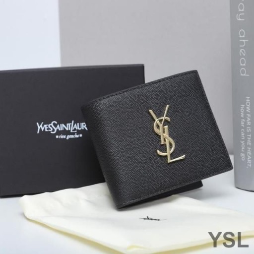 Yves Saint Laurent Monogram Východ/Západ Peněženka V Zrnitá Kůže Černá/Zlatá