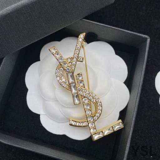 Yves Saint Laurent Opyum Brož z Kovu, Křišťálu a Kamínky Zlatý