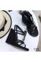 Yves Saint Laurent Cassandra Wedge plátěné boty V kůži s Palm Logo Černá