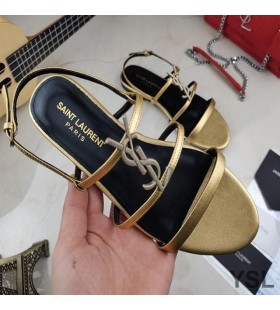 Yves Saint Laurent Cassandra Ploché Sandály S Pěti-Popruhy V Telecí Kůže Zlaté