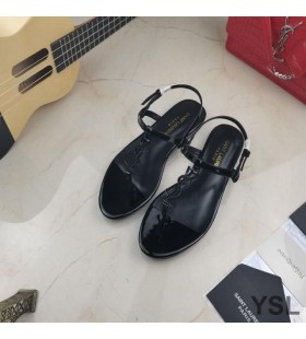 Yves Saint Laurent Cassandra Ploché Sandály S T-Páskem V Patentových Kůže, Černé