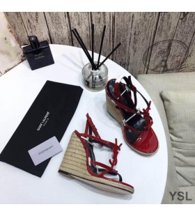 Yves Saint Laurent Cassandra Wedge Espadrilles In Leather Red