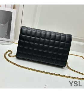 Yves Saint Laurent Cassandre Řetěz Peněženky Z Jehněčí Kůže Černá/Zlatá