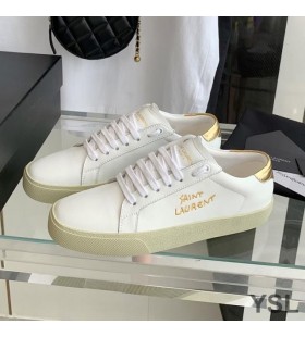 Yves Saint Laurent Soud Klasické Tenisky V Vyšívané Kůže se Zlatým Logem Bílá/Zlato