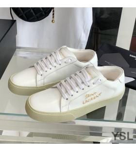 Yves Saint Laurent Soud Klasické Tenisky V Vyšívané Kůže se Zlatým Logem Bílá