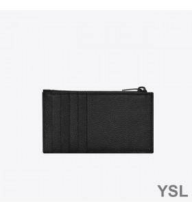 Yves Saint Laurent Fragmenty Zip Pouzdro Na Vizitky V Zrnitá Matelasse Kožené Černé