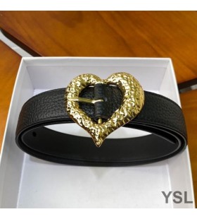 Yves Saint Laurent Srdce Pás V Zrnitá Kůže Černá/Zlatá