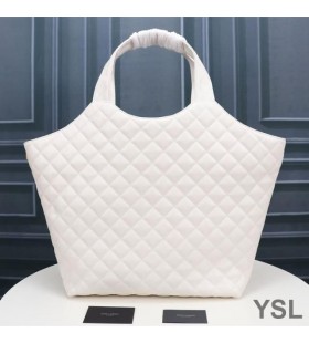 Yves Saint Laurent Icare Maxi Shopping Bag V Prošívané Jehněčí Kůže Bílá/Zlato