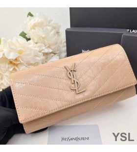 Yves Saint Laurent Velké Cassandra Bifold Peněženka V Plisované Matelasse Kůže Meruňka