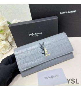 Yves Saint Laurent Velké Cassandra Dekonstrukci Bifold Peněženky Krokodýl Reliéfní Kůže Modrá Obloha