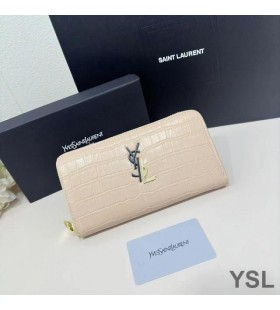 Yves Saint Laurent Velké Cassandra Dekonstrukci Zip Kolem Peněženky Krokodýl Reliéfní Kůže Meruňka