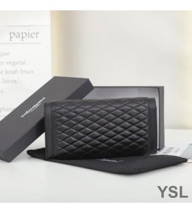 Yves Saint Laurent Velké Gaby Klapka Peněženka V Prošívané Jehněčí Kůže Černá/Zlatá