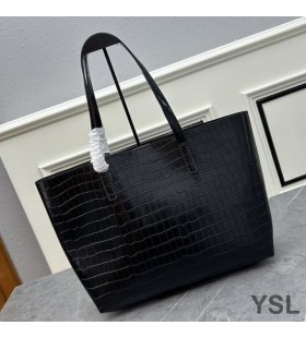 Yves Saint Laurent Velká Nákupní Taška V Krokodýl Reliéfní Kůže Černá