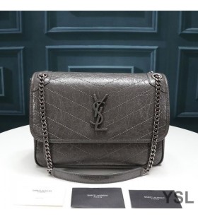 Yves Saint Laurent Střední Niki Řetězce Taška V Plisovaný A Prošívané Kůže Šedá/Stříbrná