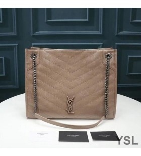 Yves Saint Laurent Střední Niki Nákupní Taška V Plisované Vintage Kožený Meruňka/Stříbrná