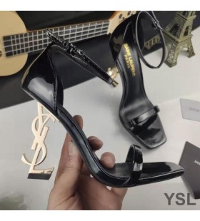 Yves Saint Laurent Opyum Sandály V Lakované Kůže se Zlatou Patou Černá
