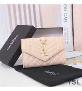 Yves Saint Laurent Malé Obálky Chlopeň Peněženka Ve Smíšených Zrnitá Matelasse Kůže Růžová/Zlatá