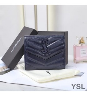 Yves Saint Laurent Malé Monogram Šestidílný Peněženky V Plisované Matelasse Kožené Tmavě Modré