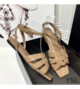 Yves Saint Laurent Hold Ploché Sandály V Patent Kožené Khaki