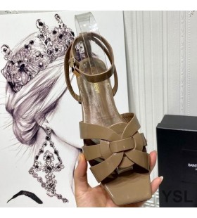 Yves Saint Laurent Hold Ploché Sandály V Patent Kožené Khaki
