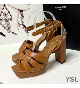 Yves Saint Laurent Hold PlatformSandals V Hladké Hnědé Kůže