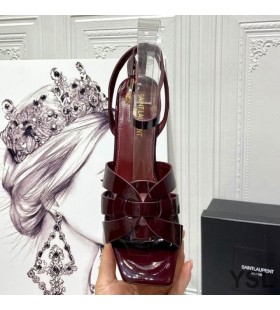 Yves Saint Laurent Tribute Platform Sandals In Patent Leather Burgundy