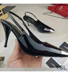 Yves Saint Laurent Vesper Slingback Čerpadla Patent Kožené Černé