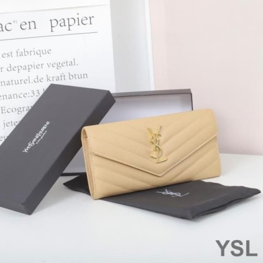 Yves Saint Laurent Store Monogram Flap Wallet I Kornet Matelasse Læder Abrikos/Guld